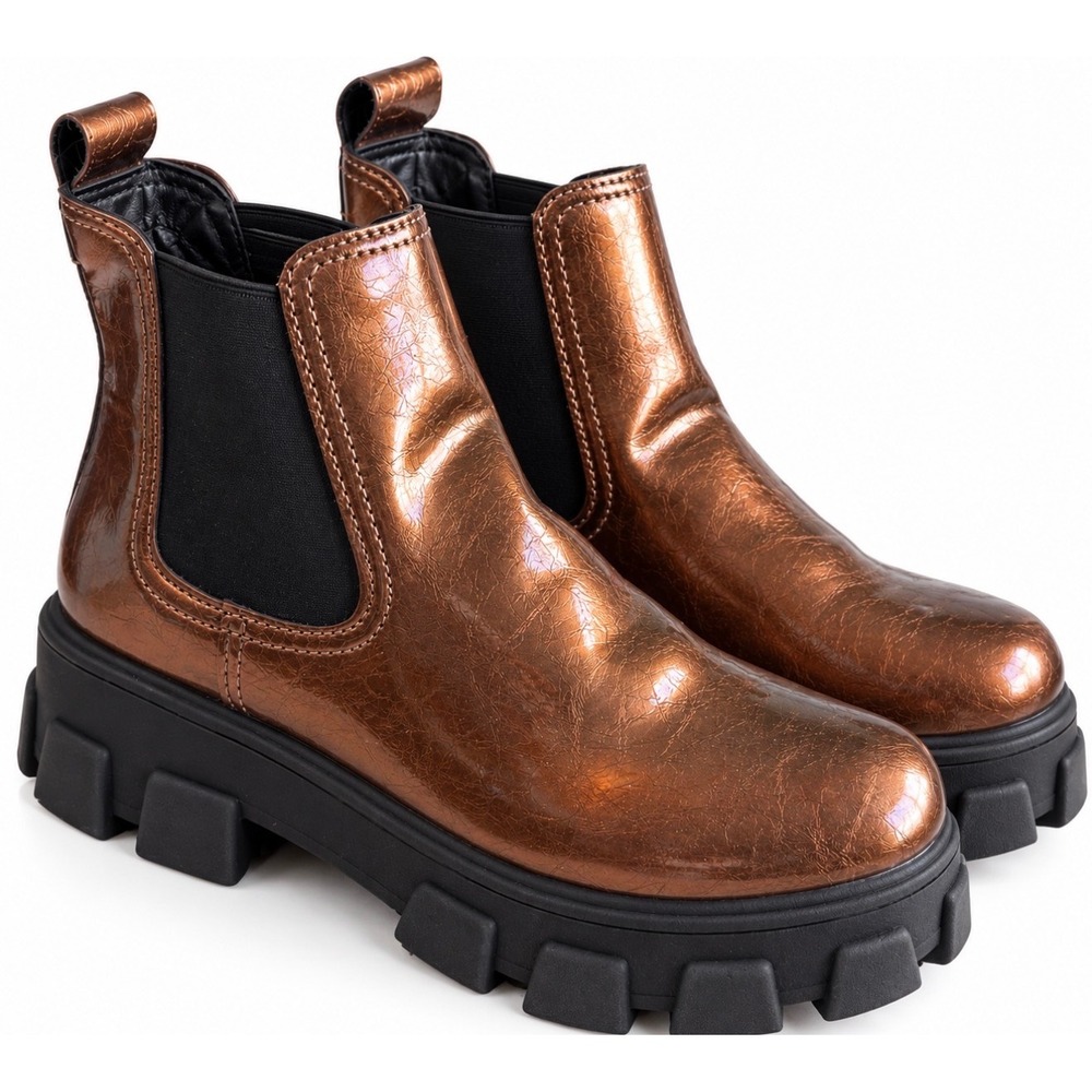 Circus by Sam Edelman Darielle Metallic Copper Lug Sole Chelsea Boots Womens 9